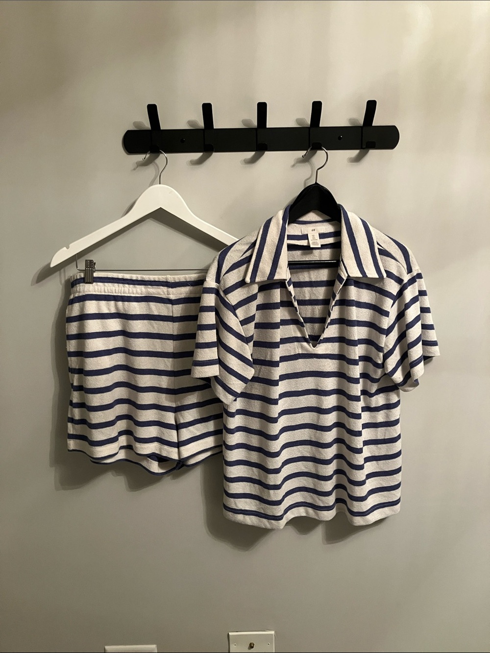 H&M Blue and White Striped Polo Top & Shorts Set